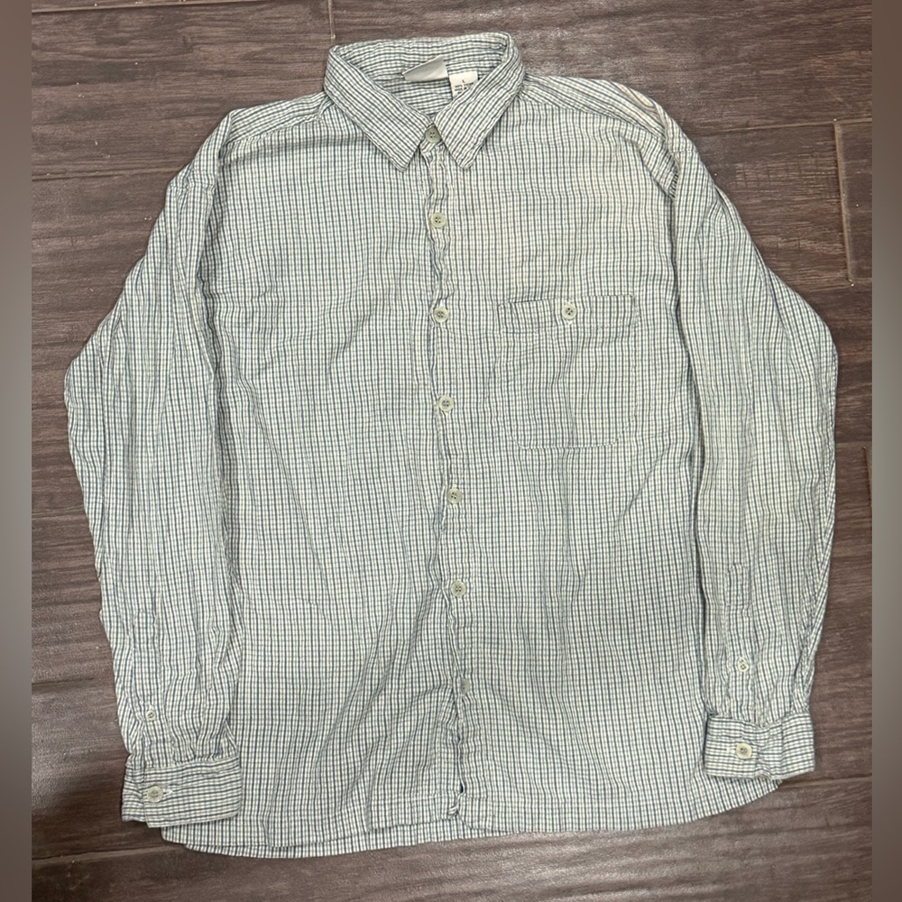 Intrinsic Men's Blue Mini Check Button Up Shirt Contrast Collar L